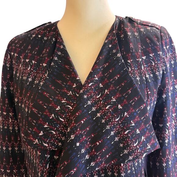 H&M Black & Burgundy Abstract Print Moto-Style Open Front Jacket, Size 4 - Picture 2 of 8